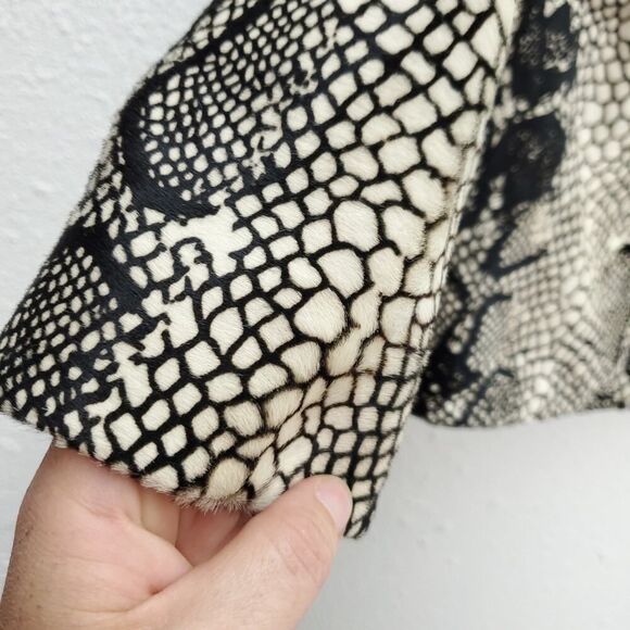 SUSAN BENDER Calf Hair Leather And Silk Python Snakeskin Print Crop Moto Jacket - Picture 7 of 16